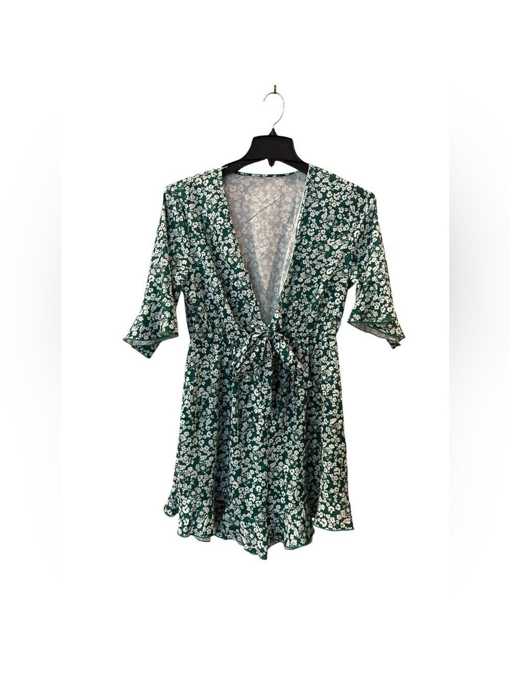 Green and White Floral Romper Shorts Women's Size: Large